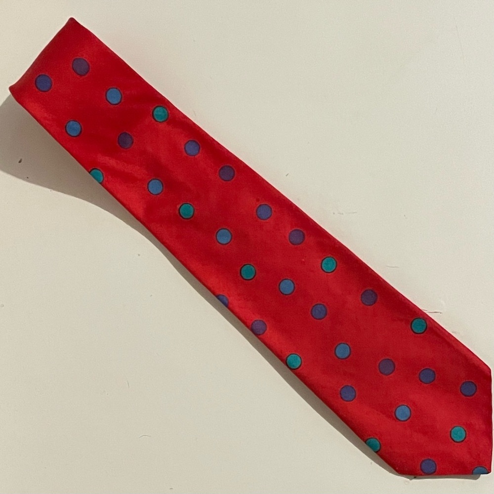 Vintage JEANNE MARC  Red & grey Polka Dot Men's Tie Rare 100% Cotton ties dad